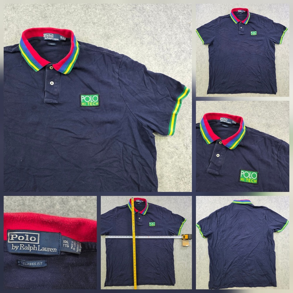 Polo By Ralph Lauren Hi Tech Polo Shirt Mens 2XL Blue Classic Fit Striped Collar
